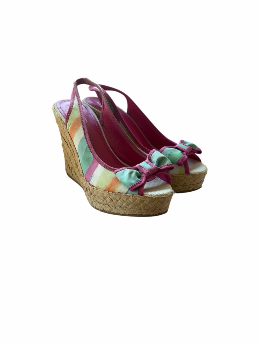 Coach Grace Watercolor Multicolor Peep-Toe Wedge Sandals Vintage Y2K